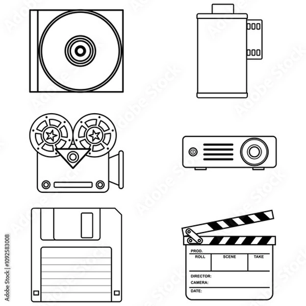 Fototapeta Minimalist Line Icon Movie Maker Tools Set