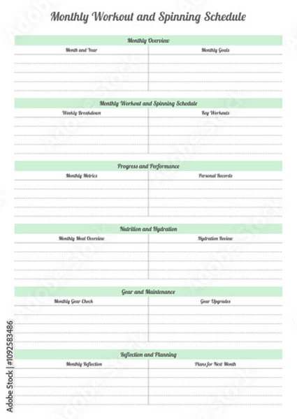 Fototapeta Fitness Planning Sheets for Daily, Weekly, and Monthly Workout Routines, Goal Tracking, Progress Monitoring, Exercise Log, Nutrition Plans, and Healthy Lifestyle Easy Printable Templates