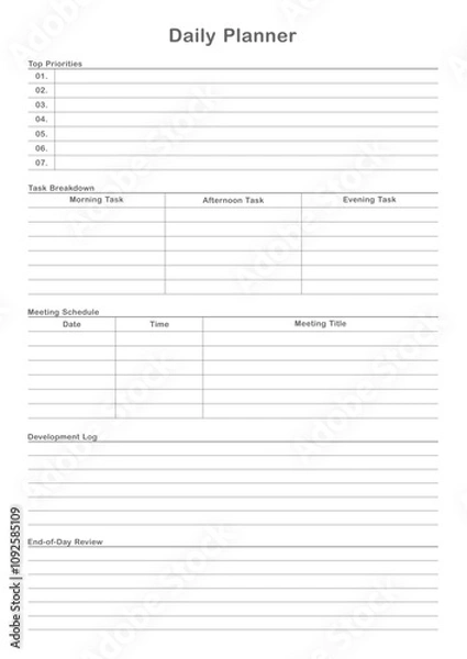 Obraz Versatile Generic Planning Pages and Planner Sheets Design Template for daily, weekly, and monthly organization for organizing daily routines and personal goals