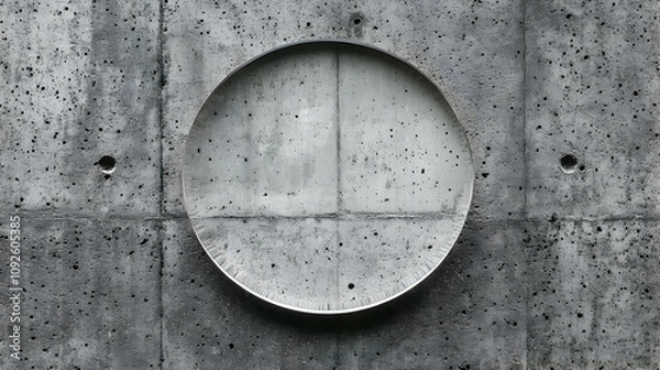Fototapeta Circular Metal Frame Embedded in a Concrete Wall: A Minimalist Architectural Detail