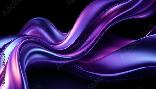 Fototapeta Abstract fluid 3D render with a black background and holographic, iridescent neon curved wave in motion. Abstract fluid iridescent holographic curved wave in motion colorful gradient design