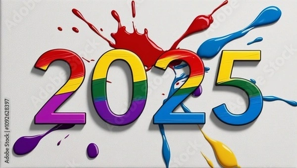 Fototapeta Vibrant brushstroke art displaying 2025 colorful paint splashes on canvas background creative exploration artistic environment close-up view bold expression