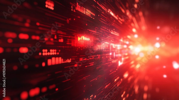 Fototapeta The red futuristic with neon lights background for the economic crisis, a bearish trend. Hi-tech backdrop. Generative AI.