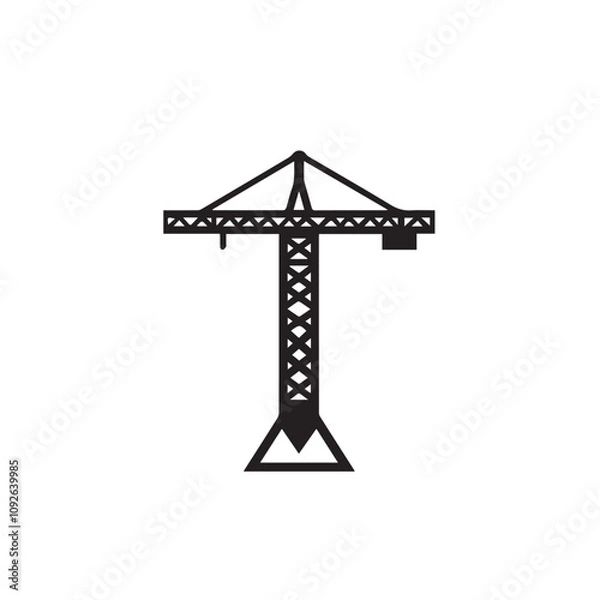 Fototapeta Tower crane In cartoon, hand-drawn flat style. image for social media, websites and UI. Isolated 2D vector design in logo, icon, sketch style, simple line vector, single color. AI Generative Art.