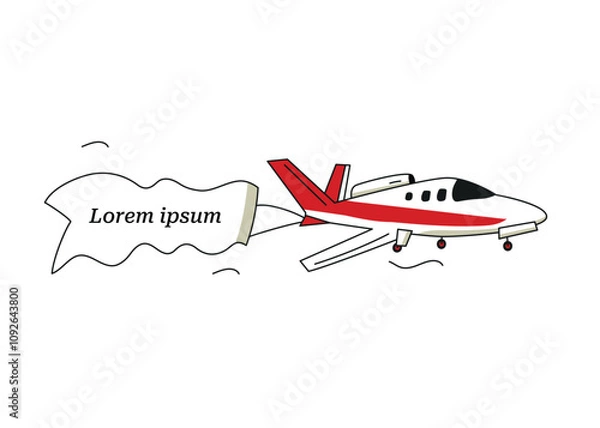 Fototapeta Vector illustration with plane and banner on white background. Flat design 