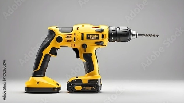Fototapeta Yellow cordless electronic screwdriver drill hand isolated. Generative AI.