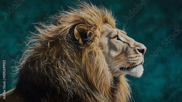 Fototapeta Close-up of the head and shoulders of an African lion