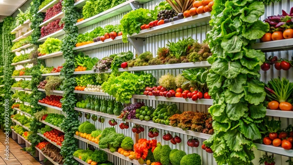 Fototapeta Fruits and vegetables on the shelves in the supermarket. Grocery store