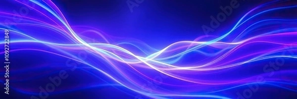 Fototapeta Blue and purple light waves pulsating with an otherworldly rhythm, rhythmic, vibrational