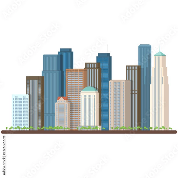 Obraz City building skyline, cityscape view vector icon