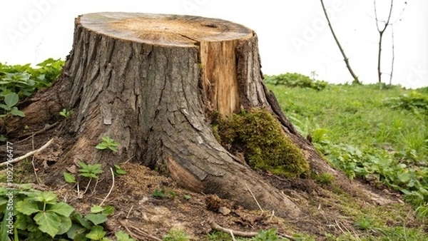 Obraz Tree trunk with prominent year rings and a decaying base, nature, natural, tree bark, year rings