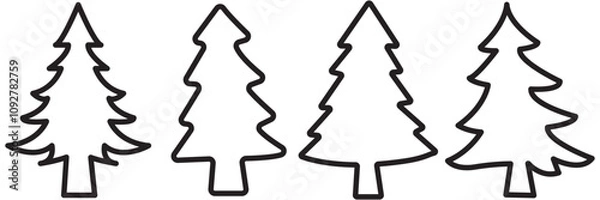 Fototapeta Set of Christmas trees linear vector icon. Set of Christmas trees plants, pine, nature and ecology related vector symbol