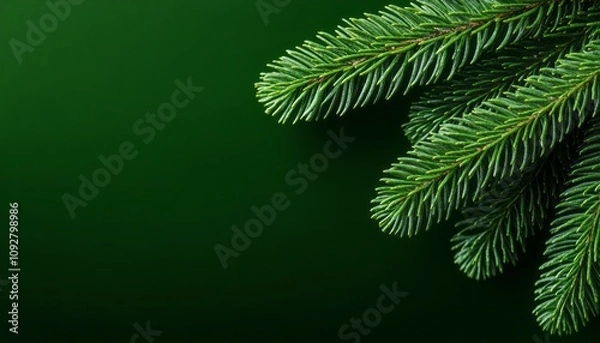 Fototapeta Lush evergreen branches create a vibrant texture against a rich green background