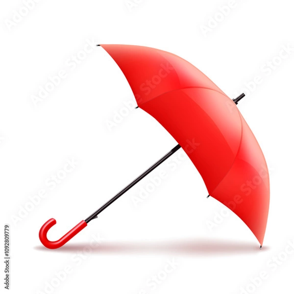 Obraz Vector realistic red umbrella, rain and sun protection.