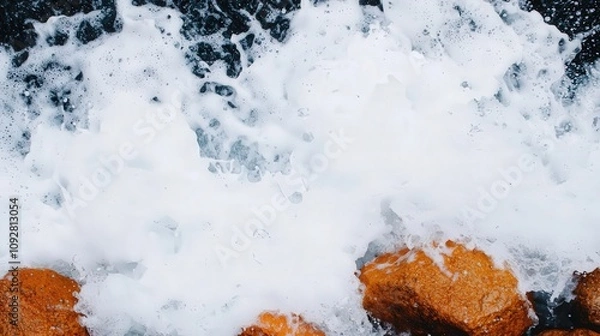 Fototapeta Whitewater rapids crashing over rocks, powerful water energy captured midmotion, whitewater energy, splashing intensity
