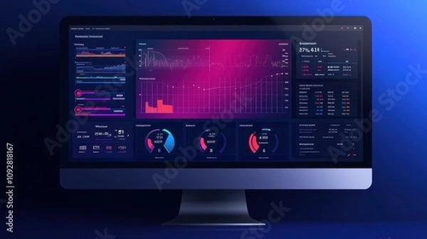 Fototapeta A digital dashboard displaying various analytics and data visualizations.