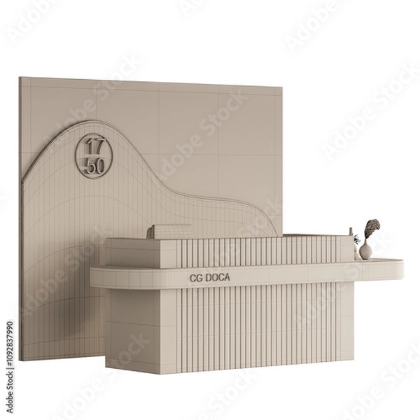 Fototapeta A white and gray office desk with a sign that says "CG Dora" on it