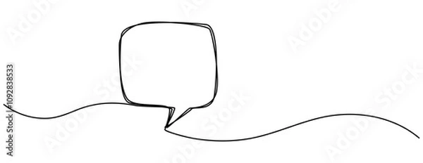 Fototapeta Speech Bubble Single Line Icon. One continuous line drawing of Speech bubble square shaped. Chat cloud and thought dialogue symbol in simple linear style. Comic text comment concept in editable stroke