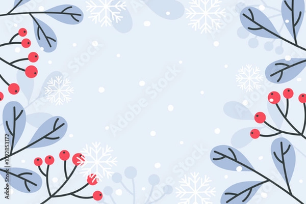 Fototapeta Winter horizontal background with rowan branches