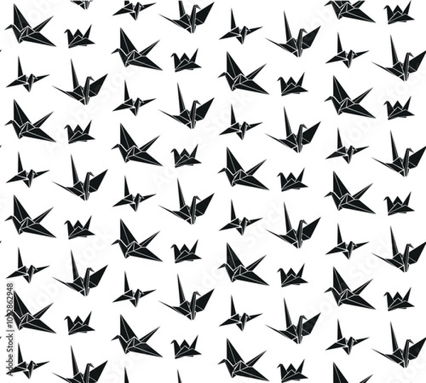 Obraz Origami crane seamless black and white pattern