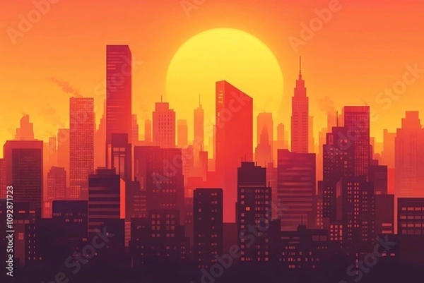 Obraz Urban heat island effect with temperature zones, flat design illustration