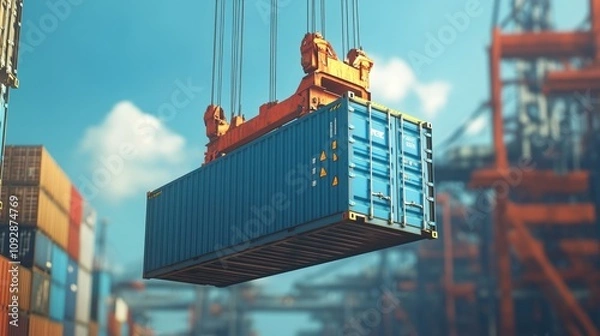 Fototapeta Container being lifting by terminal crane under blue sky