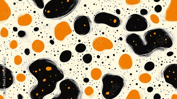 Fototapeta Abstract spots seamless pattern with black and orange shapes