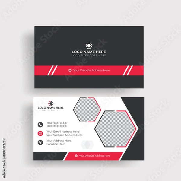 Fototapeta Creative Modern Double-sided business card template. Red & white or Clean Business Card Template, vertical and horizontal visiting card layout, make abstract shape ,digital business card Template