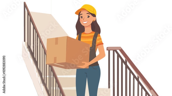 Fototapeta Professional Smiling Female Delivery Person in Low Angle View