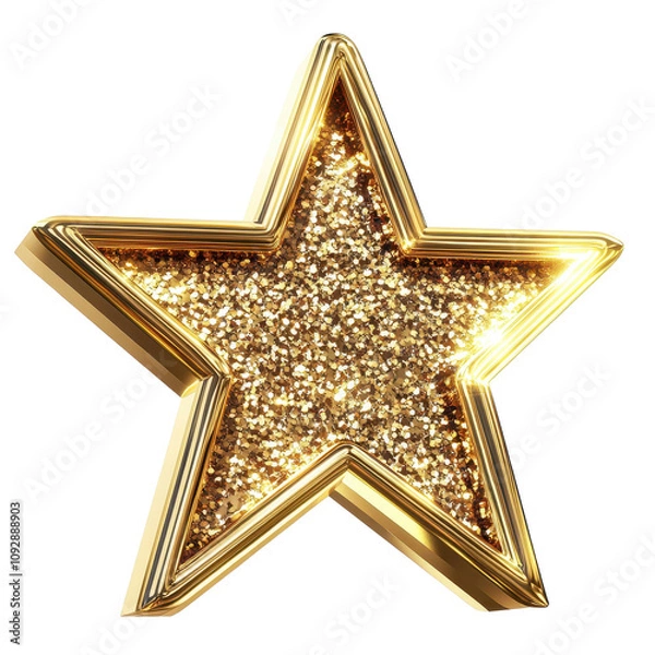 Fototapeta A five-pointed gold star filled with golden glitter, symbolizing achievement or award.