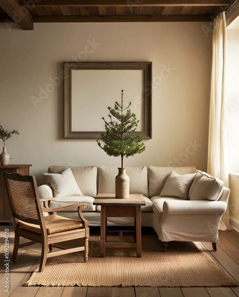 Fototapeta Frames mockup. Interior mockup with house background. Modern interior design. Best room decorating ideas	