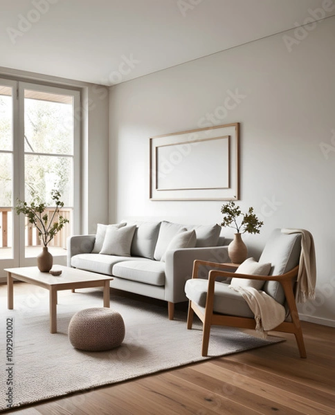 Fototapeta Frames mockup. Interior mockup with house background. Modern interior design. Best room decorating ideas	