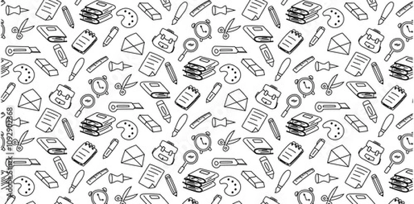 Fototapeta stationary doodle seamless pattern background hand drawing, sketch, grunge