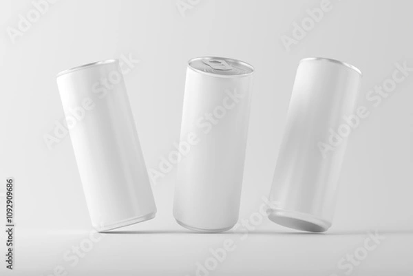 Fototapeta 250 ml or 8.4 oz  Soda Can, Beer Can, Energy Drink Can White Blank 3D Rendering Mockup