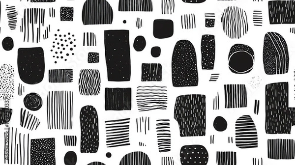 Fototapeta Hand drawn blocks seamless pattern in black