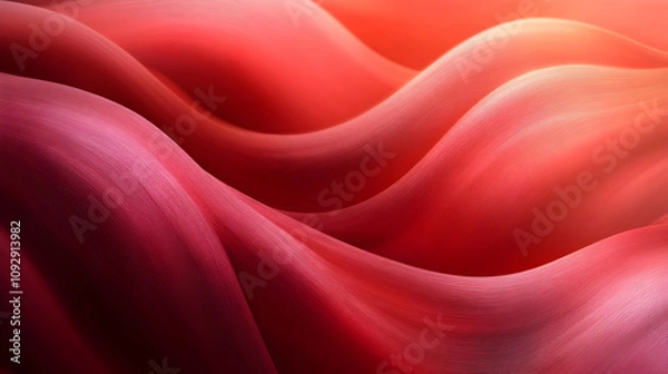 Obraz Red Fabric Waves: Abstract Texture, Gradient, Flowing, Smooth, Elegant Design, Soft Hues, Crimson, Scarlet, Burgundy, Pink, Rose, Coral, Peach, Orange,  Background Image