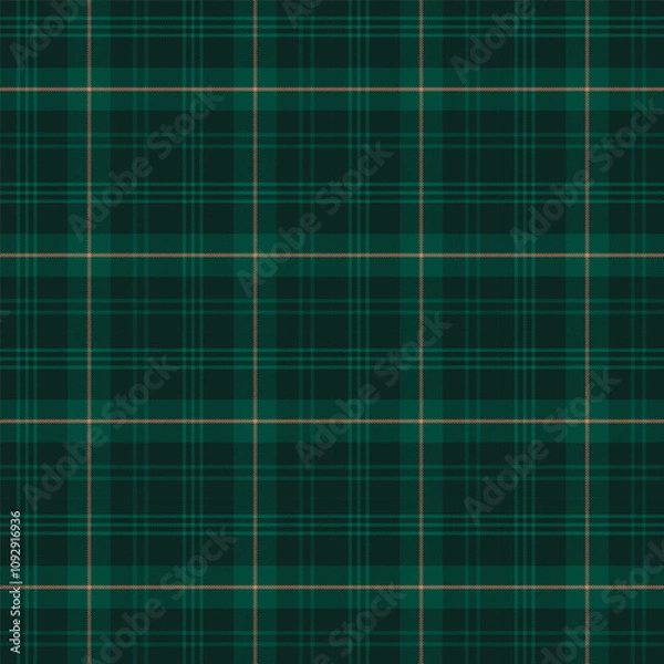 Fototapeta Plaid with twill weave repeat pattern.Checkered tartan gingham seamless pattern in green.Geometric graphic vector illustration background design for fabric and prints.