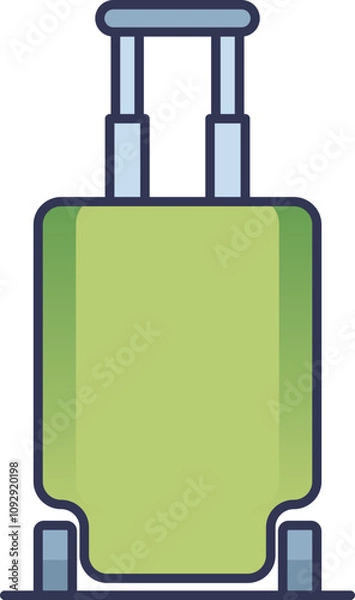 Fototapeta Green suitcase with wheels and handle, symbolizing travel and adventure.