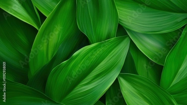 Fototapeta A close-up of abstract green leaves with soft shadows and textures, perfect for a natural and organic desktop feel