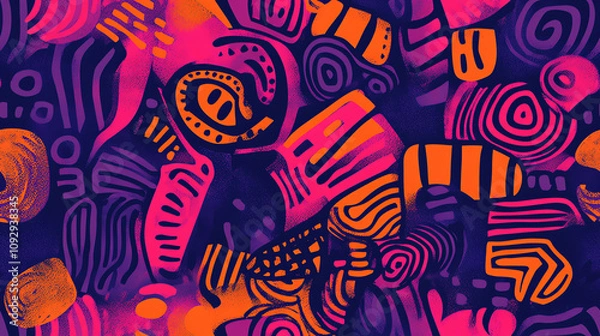 Fototapeta Psychedelic tribal seamless pattern in vibrant colors