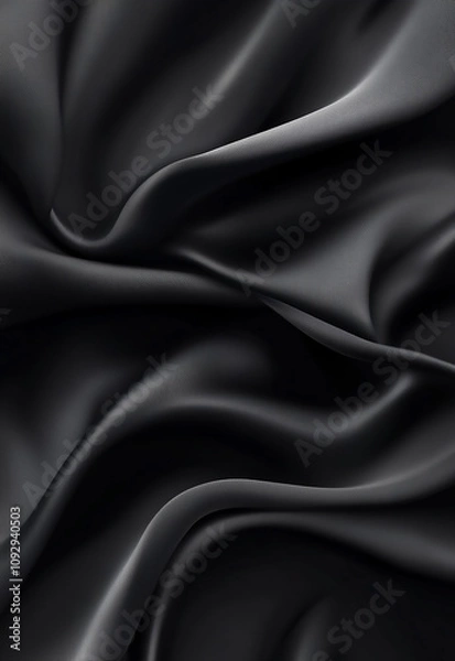 Fototapeta Beautiful black silk fabric, background. Black silk background with dark luxurious fabric draped texture folds in waves of flowing soft pattern, abstract satin 
