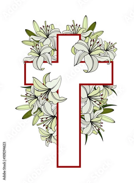 Obraz Cross with white lilies