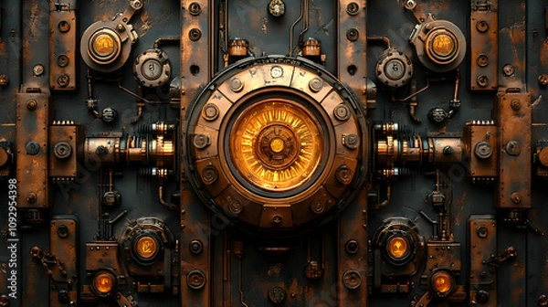 Obraz Steampunk Gear Panel: Intricate Design, Cogs, and Gilding