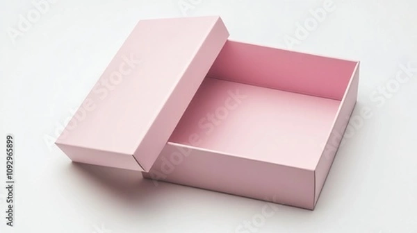 Fototapeta Simple pink box mock up with lid now open on a neutral background for gifting. Generative AI