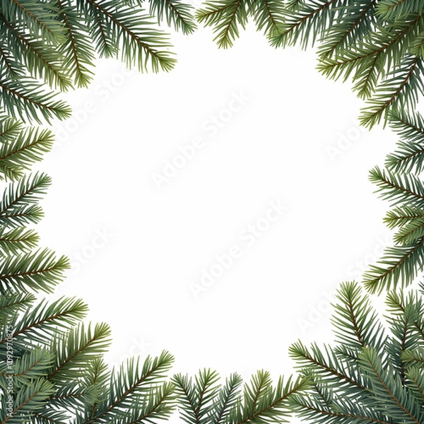Fototapeta Pine Border Frame White Background Copy Space Area