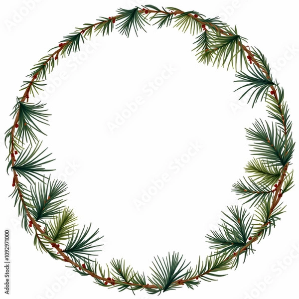 Fototapeta Pine Border Frame White Background Copy Space Area