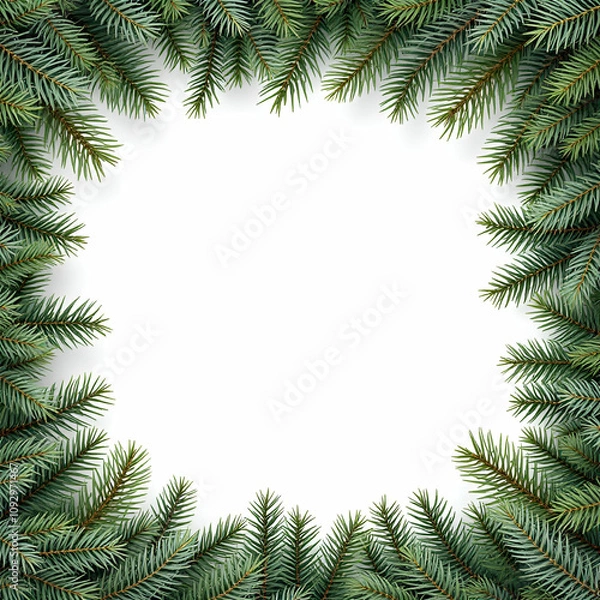 Fototapeta Pine Border Frame White Background Copy Space Area