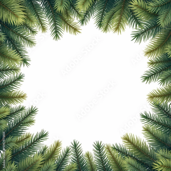 Fototapeta Pine Border Frame White Background Copy Space Area
