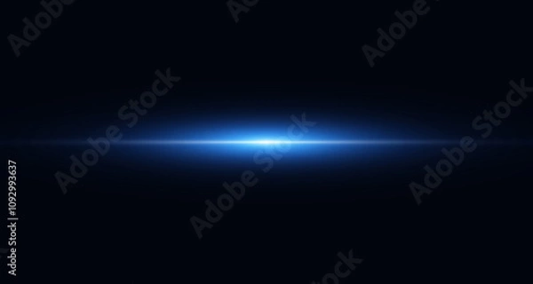 Fototapeta Glowing blue light beam. Realistic glowing line. A ray of light and glare. Abstract blue neon speed light effect on dark background. Spark star. Vector illustration