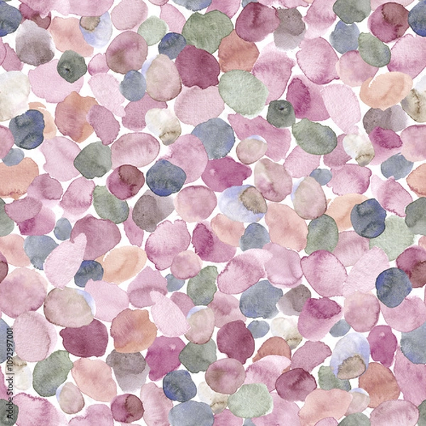 Fototapeta Abstract circles watercolor multicolor seamless pattern , Circle hand painted watercolor brush textured polka dots. Design element for sale banners, posters, labels, and gift wrapping paper.